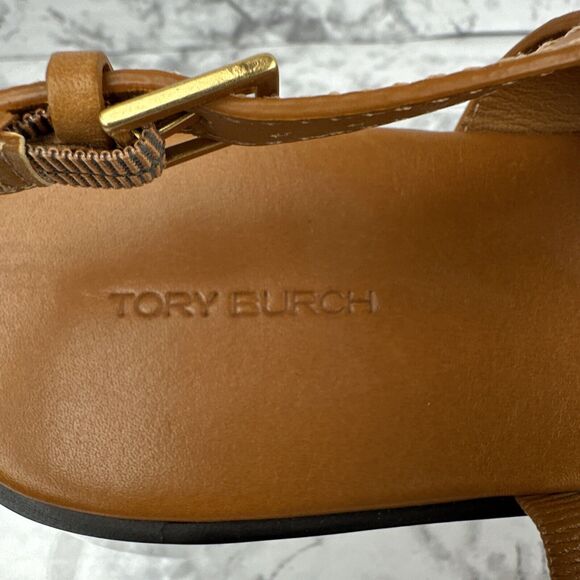 Tory Burch Mini Everly Back Strap Sandal Size 11 Antique Tan Vanchetta Leather - Picture 7 of 11
